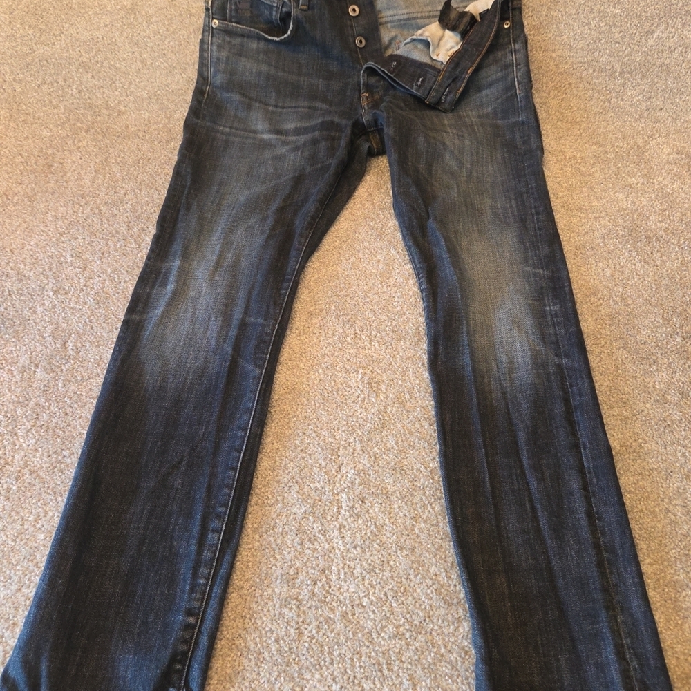 Mens G-Star Raw Holmer Tapered Jeans Dark Blue Size W34 L32 Distressed Pockets